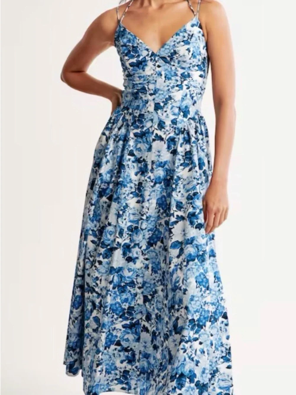 Abercrombie & Fitch Blue Strappy Plunge Corset Maxi Dress